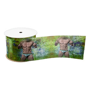 SlipperyJoe's highly muscular adult man shirtless  Satin Ribbon