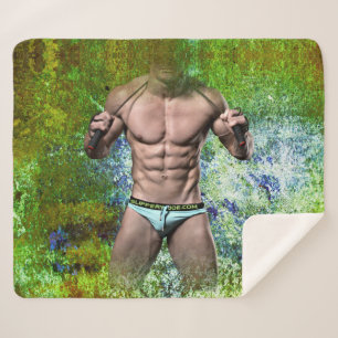 SlipperyJoe's highly muscular adult man shirtless  Sherpa Blanket
