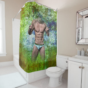 SlipperyJoe's highly muscular adult man shirtless  Shower Curtain