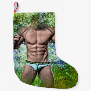 SlipperyJoe's highly muscular adult man shirtless  Small Christmas Stocking