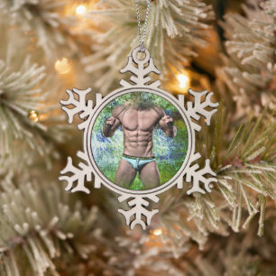 SlipperyJoe's highly muscular adult man shirtless  Snowflake Pewter Christmas Ornament