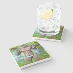 SlipperyJoe's highly muscular adult man shirtless  Stone Coaster