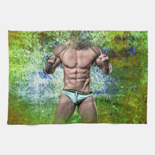 SlipperyJoe's highly muscular adult man shirtless  Tea Towel