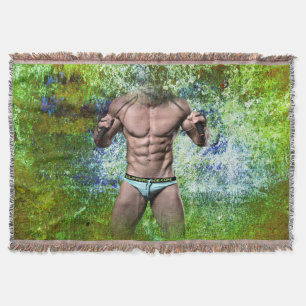 SlipperyJoe's highly muscular adult man shirtless  Throw Blanket