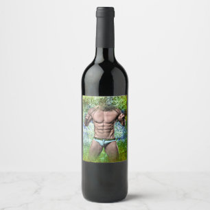 SlipperyJoe's highly muscular adult man shirtless  Wine Label