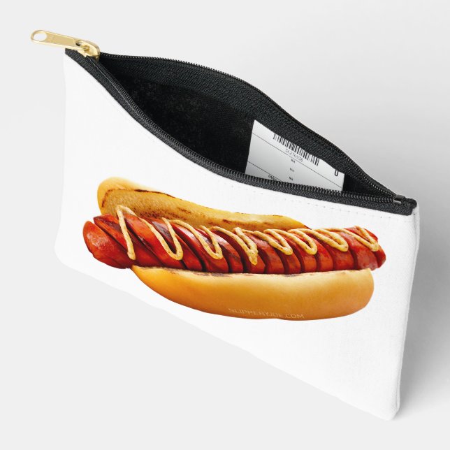 SlipperyJoe's hot dog nestled soft bun vibrant yel Accessory Pouch (Open)