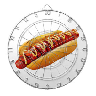 SlipperyJoe's hot dog nestled soft bun vibrant yel Dartboard