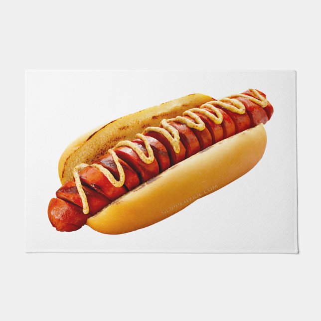 SlipperyJoe's hot dog nestled soft bun vibrant yel Doormat (Front)