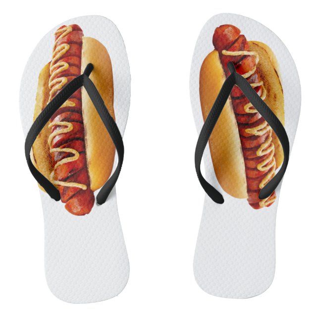 SlipperyJoe's hot dog nestled soft bun vibrant yel Jandals (Footbed)
