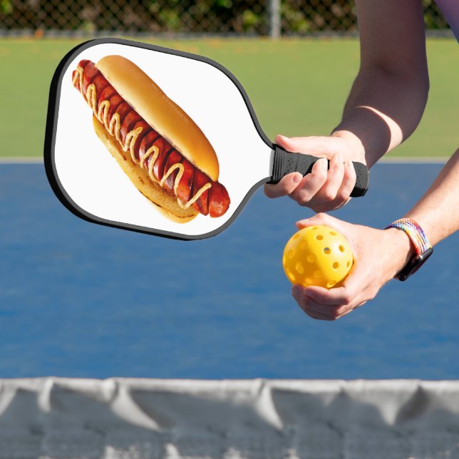 SlipperyJoe's hot dog nestled soft bun vibrant yel Pickleball Paddle (Insitu)