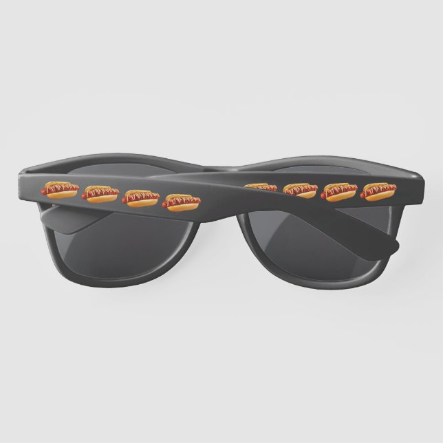 SlipperyJoe's hot dog nestled soft bun vibrant yel Sunglasses (Back)