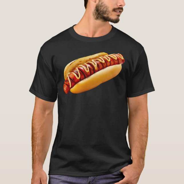 SlipperyJoe's hot dog nestled soft bun vibrant yel T-Shirt (Front)