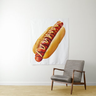 SlipperyJoe's hot dog nestled soft bun vibrant yel Tapestry