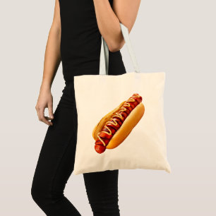 SlipperyJoe's hot dog nestled soft bun vibrant yel Tote Bag