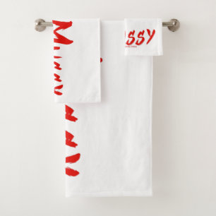 SlipperyJoe's hot mussy bold vivid red text brushs Bath Towel Set