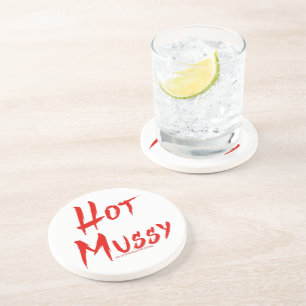SlipperyJoe's hot mussy bold vivid red text brushs Coaster