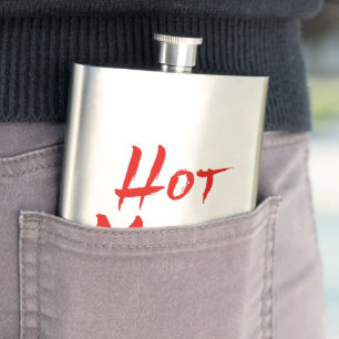 SlipperyJoe's hot mussy bold vivid red text brushs Hip Flask