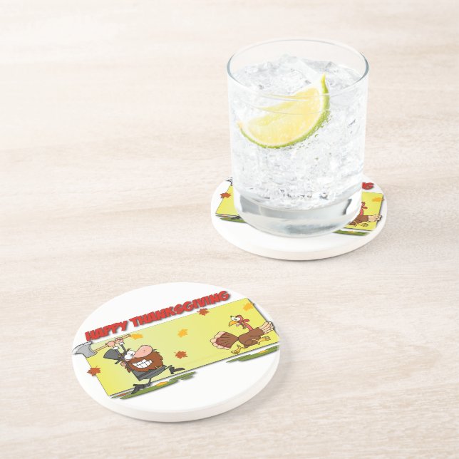 SlipperyJoe's humorous cartoon-style Thanksgiving  Coaster (Side)