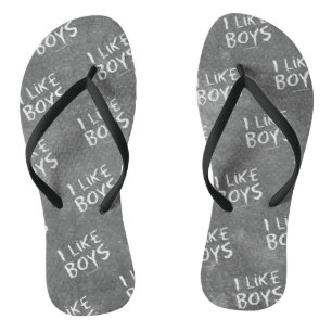 SlipperyJoe's I Like Boys dirty chalkboard dark te Jandals
