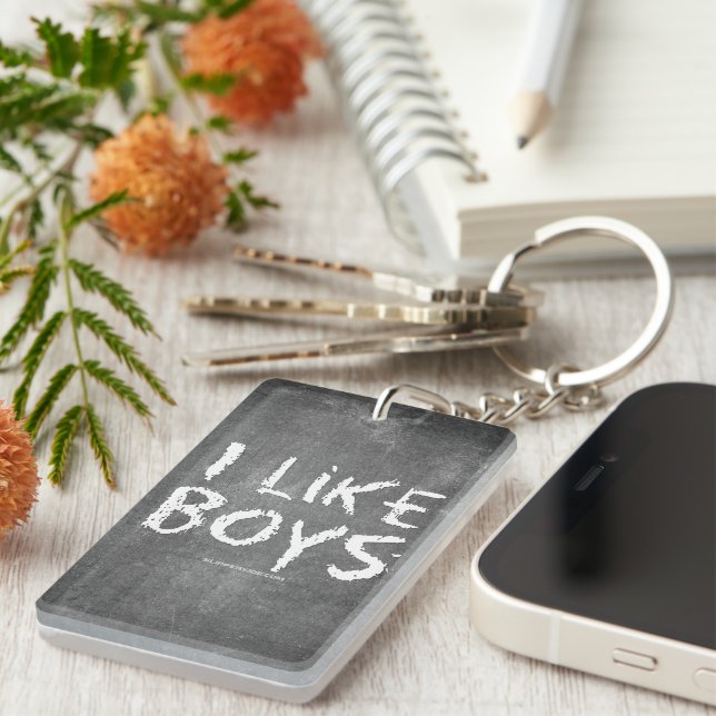 SlipperyJoe's I Like Boys dirty chalkboard dark te Key Ring (Front Right)