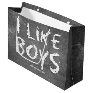 SlipperyJoe's I Like Boys dirty chalkboard dark te Large Gift Bag