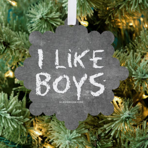 SlipperyJoe's I Like Boys dirty chalkboard dark te Tree Decoration Card