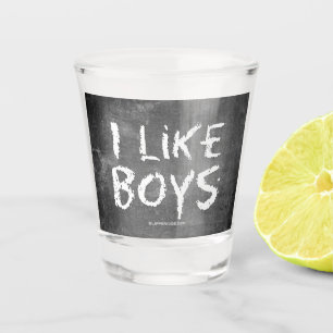 SlipperyJoe's I like boys dirty chalkboard writing Shot Glass