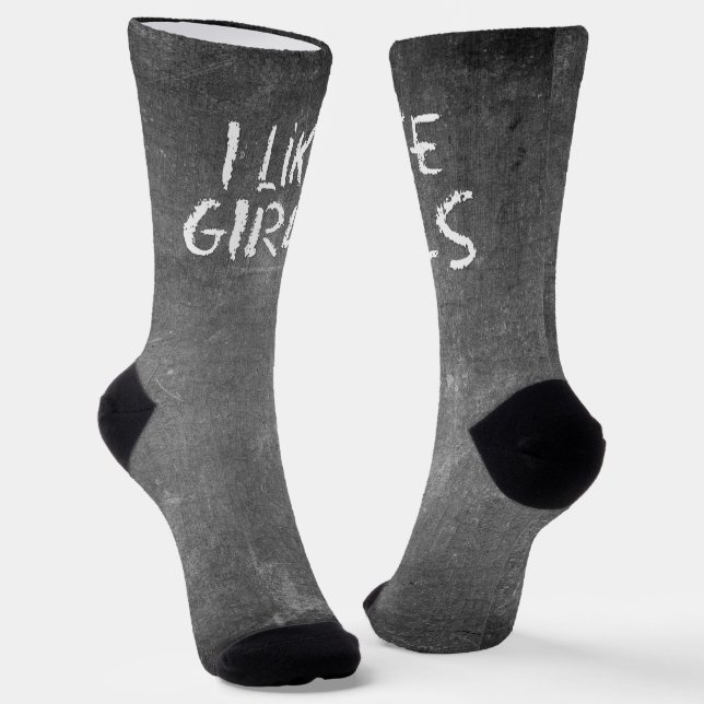 SlipperyJoe's I Like Girls dirty chalkboard dark t Socks (Angled)