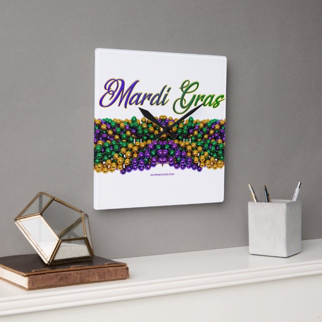 SlipperyJoe's iconic Mardi Gras–themed image elega Square Wall Clock (Office)