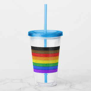 SlipperyJoe's Inclusive gay pride flag textured ru Acrylic Tumbler