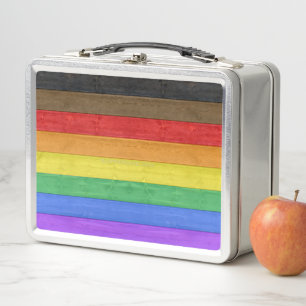 SlipperyJoe's Inclusive gay pride flag textured ru Metal Lunch Box