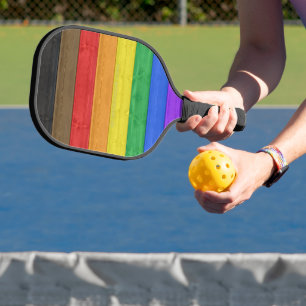 SlipperyJoe's Inclusive gay pride flag textured ru Pickleball Paddle