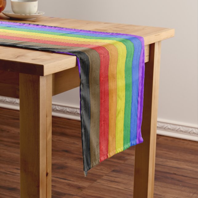 SlipperyJoe's Inclusive gay pride flag textured ru Short Table Runner (In Situ)