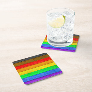 SlipperyJoe's Inclusive gay pride flag textured ru Square Paper Coaster