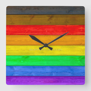 SlipperyJoe's Inclusive gay pride flag textured ru Square Wall Clock