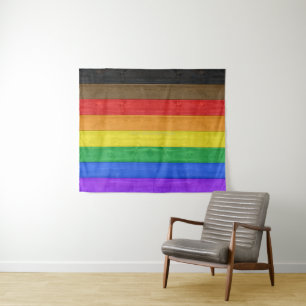 SlipperyJoe's Inclusive gay pride flag textured ru Tapestry