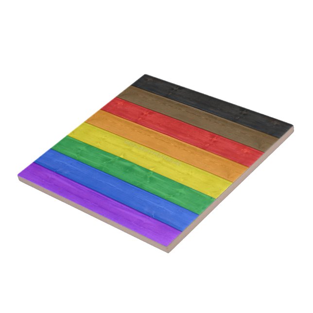 SlipperyJoe's Inclusive gay pride flag textured ru Tile (Side)