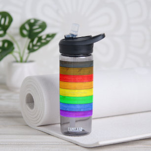 SlipperyJoe's Inclusive gay pride flag textured ru Water Bottle