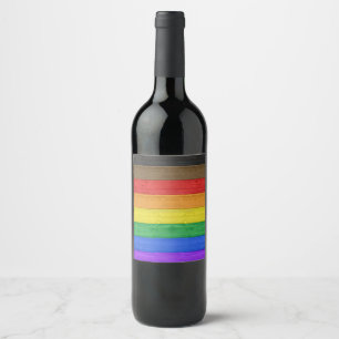 SlipperyJoe's Inclusive gay pride flag textured ru Wine Label