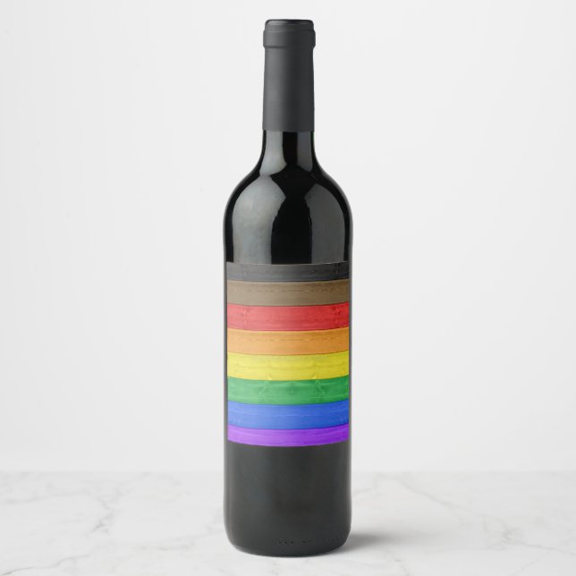 SlipperyJoe's Inclusive gay pride flag textured ru Wine Label (Front)
