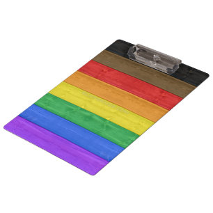 SlipperyJoe's inclusive gay pride flag wooden blac Clipboard