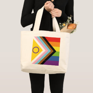 SlipperyJoe's Intersex pride flag yellow backgroun Large Tote Bag