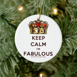 SlipperyJoe's keep calm fabulous golden crown red Ceramic Tree Decoration