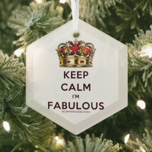 SlipperyJoe's keep calm fabulous golden crown red  Glass Tree Decoration