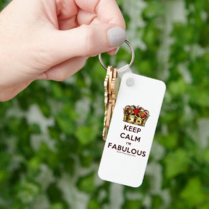 SlipperyJoe's keep calm fabulous golden crown red  Key Ring