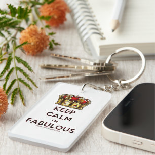 SlipperyJoe's keep calm fabulous golden crown red  Key Ring