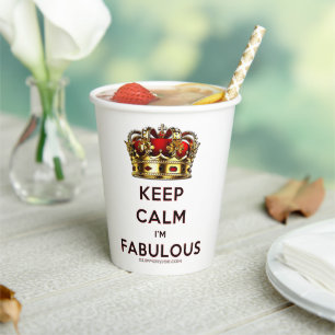 SlipperyJoe's keep calm fabulous golden crown red Paper Cups