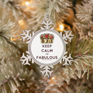 SlipperyJoe's keep calm fabulous golden crown red Snowflake Pewter Christmas Ornament