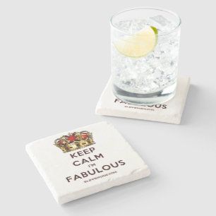 SlipperyJoe's keep calm fabulous golden crown red Stone Coaster