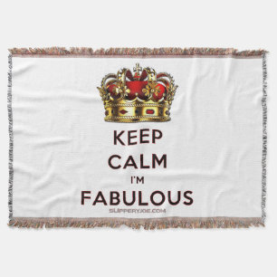 SlipperyJoe's keep calm fabulous golden crown red Throw Blanket